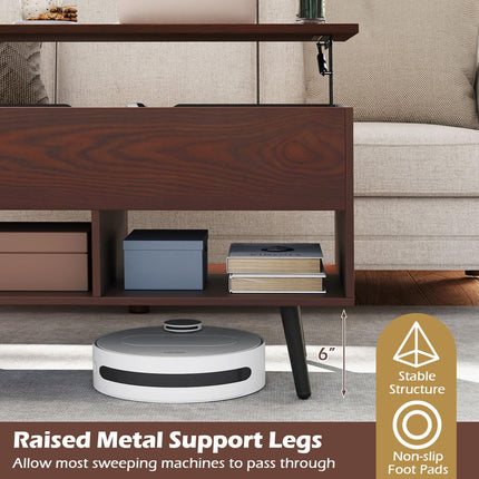 Dreamade Lift Top Coffee Table Modern Cocktail Table w/Hidden Compartment & 2 Open Shelves