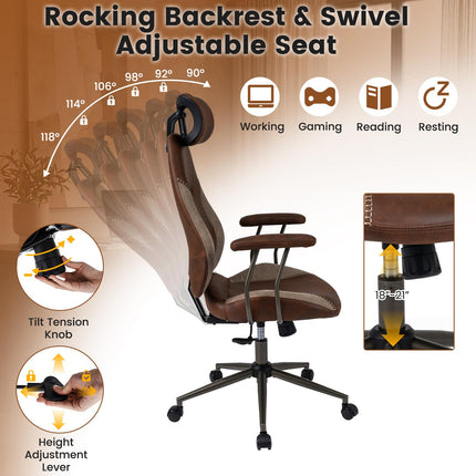 Dreamade Ergonomic Mid Century Modern Faux Fur Computer Desk Chair with 2D Headrest