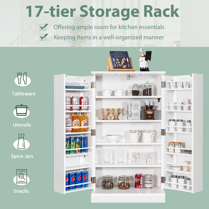 Dreamade 41" Kitchen Pantry Cabinet, 2-Door Storage Cabinet with 17 Shelves