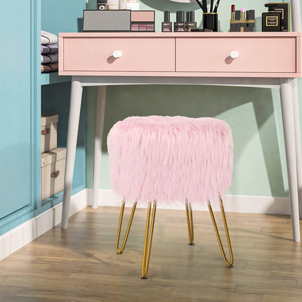 Ottoman Footrest, Faux Fur Vanity Stool Chair