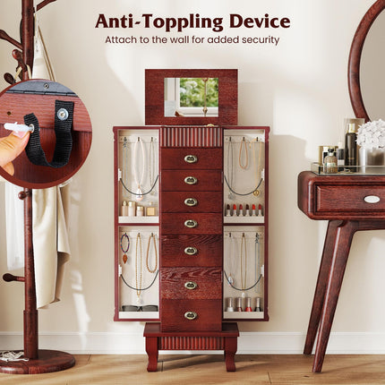 DREAMADE Wooden Jewelry Armoire Cabinet Storage Chest with Drawers and Swing Doors