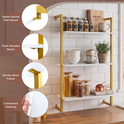 Dreamade 3-Tier Modern Floating Wall-Mounted Bookshelf with Metal Frame (1/2)