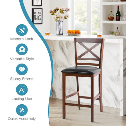 Dreamade Modern 25” Counter Height Dining Pub Stools with X-Shaped Backrest, Soft Cushion & Durable PU Seat