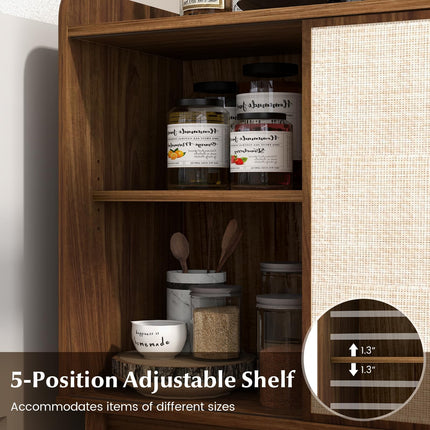 Dreamade Sideboard Cabinet, Farmhouse Buffet Storage Cabinet with Sliding Rattan Door, 2 Adjustable Shelves