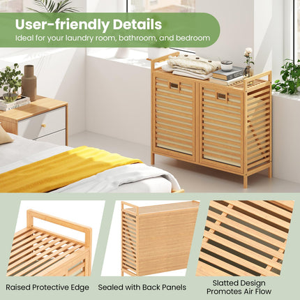 Dreamade 20 Gal Bamboo Tilt Out Laundry Hamper with 2 Removable & Foldable Fabric Bins