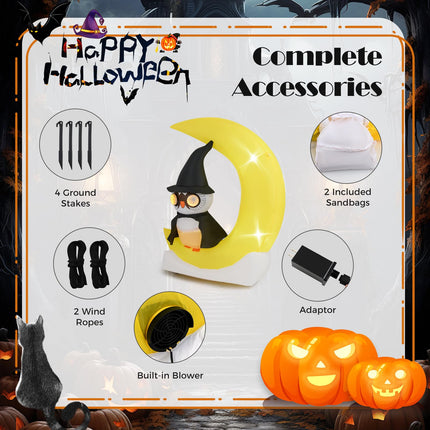 Dreamade 5.1 Ft Halloween Inflatables, Pre-Lit Owl on The Moon with Witch Hat
