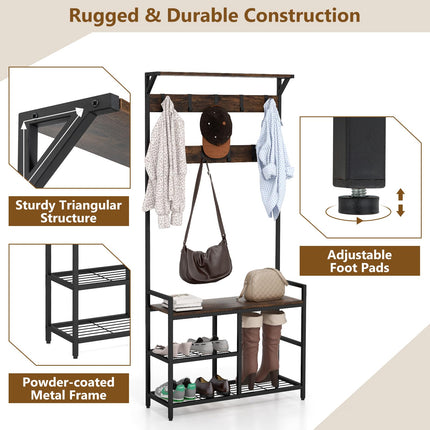 Dreamade 3-in-1 Coat Rack, 71" Hall Tree with Shoe Bench
