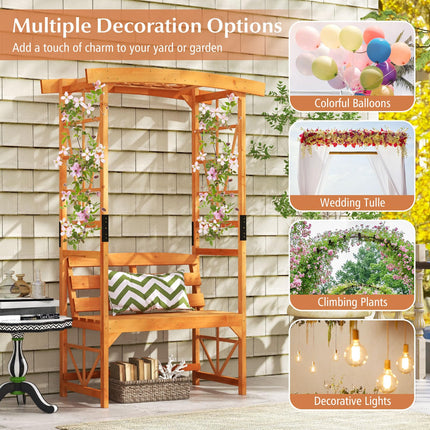 Dreamade Garden Arbor with Bench - Wooden Garden Arch Trellis for Climbing Plants Vines, 2-Person Outdoor Bench
