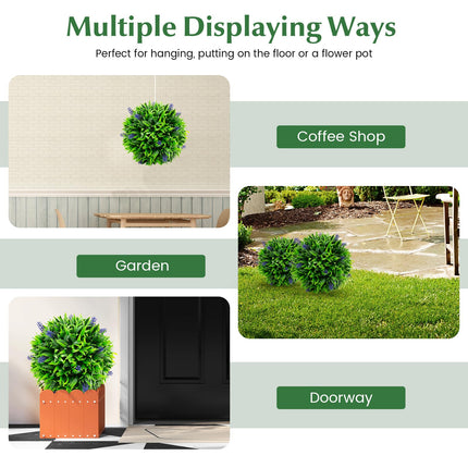 Dreamade 12 Inch Artificial Lavender Topiary Balls Set of 2, Outdoor Faux Greenery Balls with Flowers