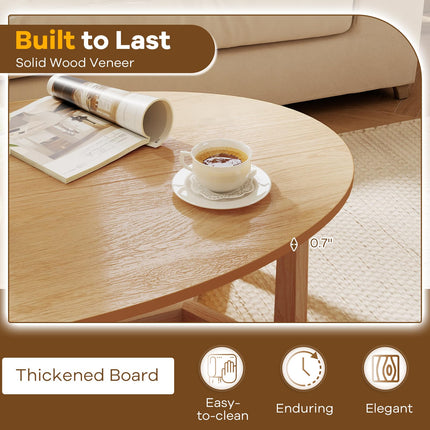 Dreamade 46'' Oval Coffee Table hickened Top & Solid Rubber Wood Frame