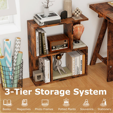 Dreamade 3-Tier S-Shaped Bookshelf, Modern Geometric Bookcase, Freestanding Display Shelf for Small Space