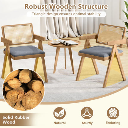 Dreamade Rattan Dining Chairs, Leathaire Kitchen Chairs w/Armrests & Padded Cushion