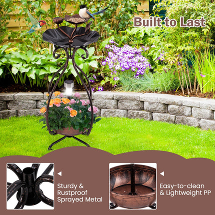 Dreamade Bird Bath with Planter - Solar Lighted Bird Bath for Outside with Bird Feeder