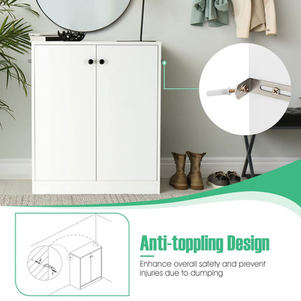 Dreamade 2 Door Storage Base Cabinet - Freestanding Floor Cabinet with 3-Tier Shelf, White