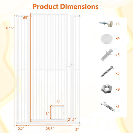 Dreamade 67.5" Extra Tall Pet Gate Heavy-Duty Metal Cat Gate with 30.5"-41" Wide Opening