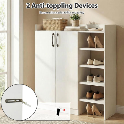 Dreamade Wooden Shoe Storage Organizer w/2 Doors for Entryway