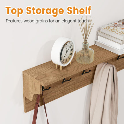 Dreamade Wall-Mounted Storage Shelf | 31.5" Wooden Hanging Coat Rack with 6 Hooks