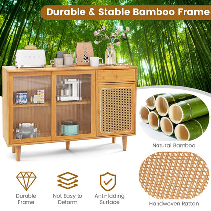 Dreamade Sideboard, Bamboo Buffet Cabinet with Storage