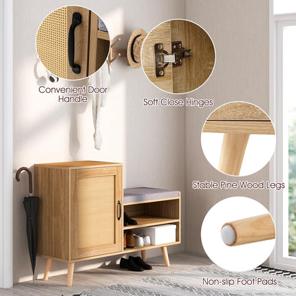 Dreamade Shoe Cabinet with Shoe Bench - Rattan Shoe Storage Cabinet, Shoe Rack Organizer for 10-12 Pairs