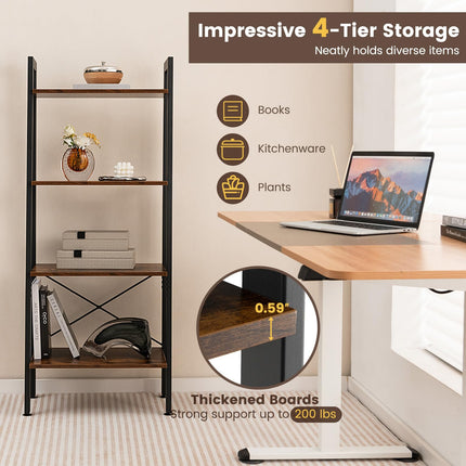 Dreamade Industrial 4-Tier Bookshelf, Ladder Bookshelf with Metal Frame, Anti-Tipping Kits