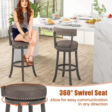 Dreamade 31" Bar Stools Set, Swivel Bar Height Bar Chairs with Footrest, Rubber Wood Frame