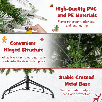 Dreamade 7.5 FT Pre-Lit Pencil Christmas Tree, Artificial Snow Flocked Hinged Fake Slim Xmas Tree with 350 Warm-White LED Lights