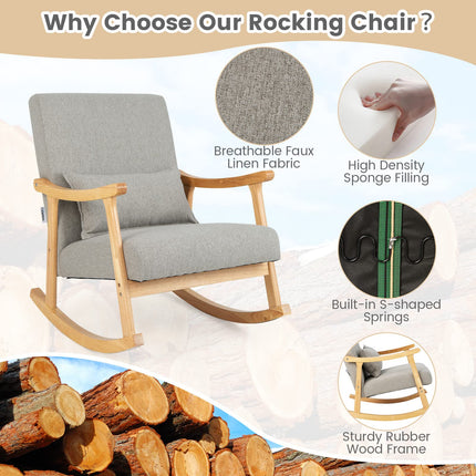 Dreamade Upholstered Rocking Chair - Modern Rocker with Rubber Wood Frame, Comfy Backrest & Seat
