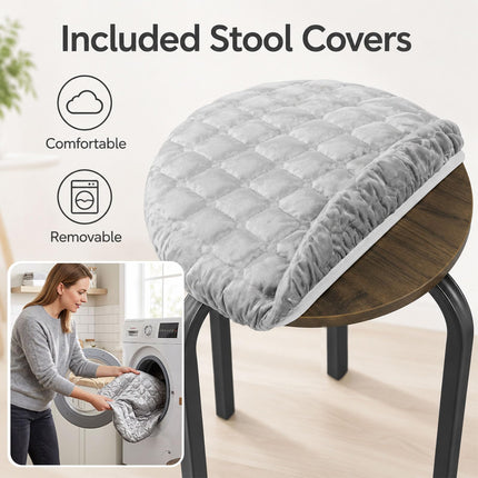 Dreamade 18" Stackable Stools Set of 6 | Round Nesting Stools with Removable Washable Covers