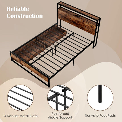 Dreamade Queen/Full Size Bed Frame with 2-Tier Storage Headboard