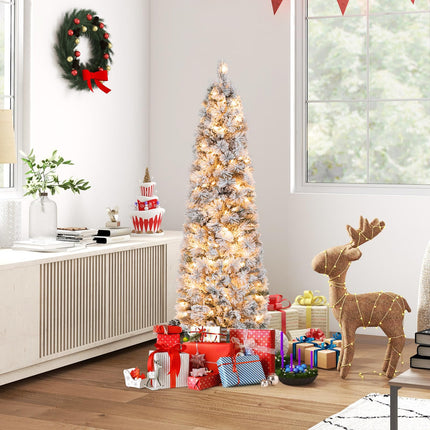 Dreamade Pre-Lit Snow Flocked Pencil Christmas Tree for Home Office Holiday Decor