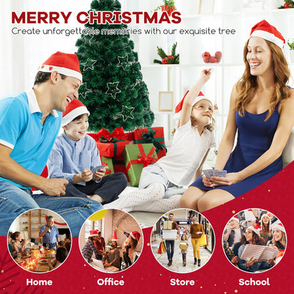 Dreamade 7ft Pre-Lit Fiber Optic Christmas Tree, Artificial Lighted Xmas Tree with 48 Warm-White Shape-Adjustable Star String Lights