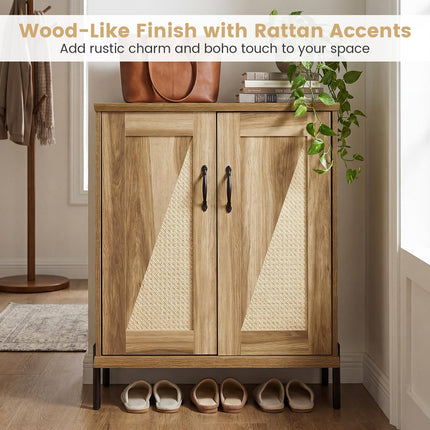 Dreamade 5-Tier Farmhouse Shoe Storage Cabinet with Woven Rattan Doors,