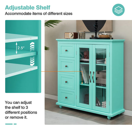 Dreamade Buffet Sideboard with Storage - Kitchen Pantry Cabinet with 2 Doors, 4 Drawers, Adjustable Shelf