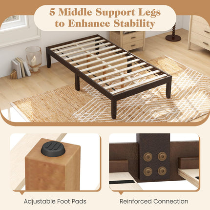 Dreamade 14 Inch Twin Wood Platform Bed Frame, Minimalist Twin Bed Frame with Wooden Slats Support & Rubber Wood Legs
