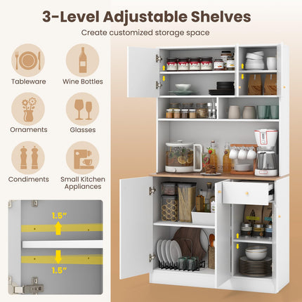 Dreamade Kitchen Pantry Cabinet, 71” Tall Buffet Cabinet with Hutch, Built-in Power Outlet