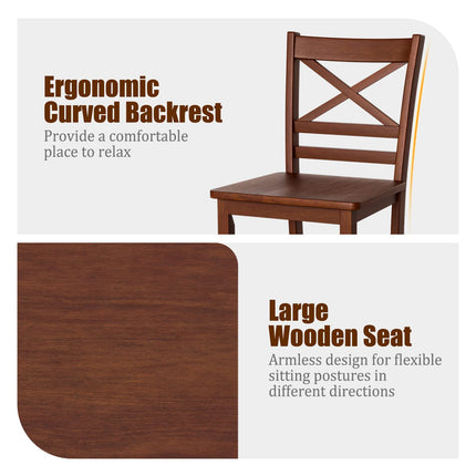 Dreamade 25'' Antique Kitchen Counter Height Chairs with Wooden X-Shaped Backrest & Rubber Wood Legs