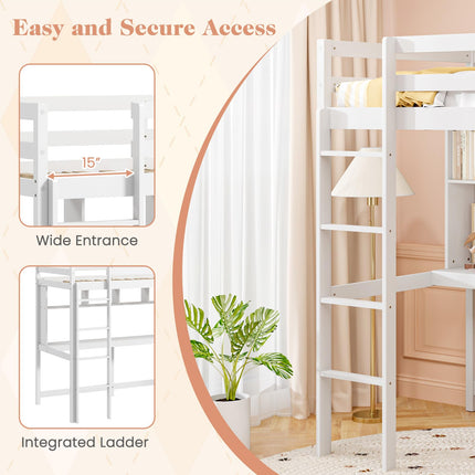 Dreamade Solid Wood Twin Loft Bed with Desk and Bookcase
