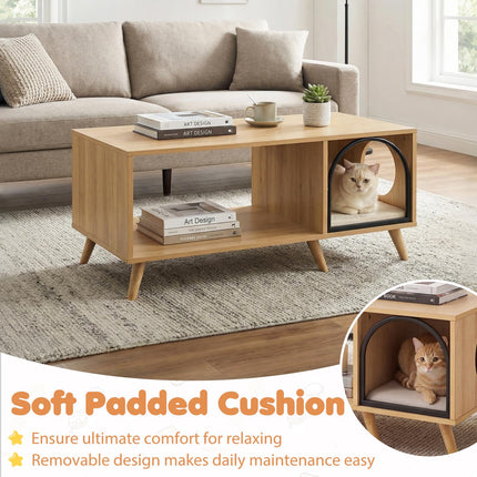 Dreamade 2 in 1 Coffee Table with Cat House for Entryway Home