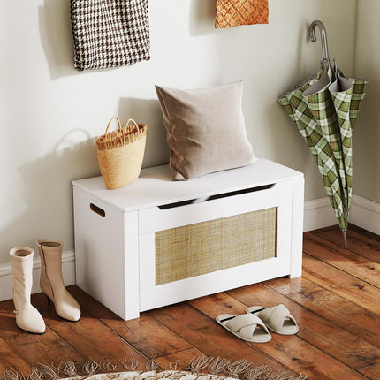 Dreamade Rattan Storage Bench with Flip Top Lid & Safety Hinge