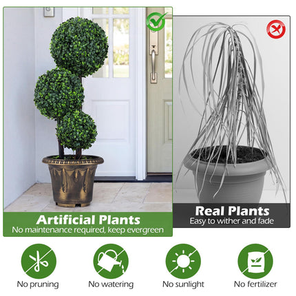 Dreamade 2.5 FT Artificial Boxwood Topiary Tree Evergreen Faux Potted Plants (1/2 Pack)