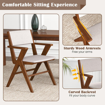 Dreamade Wooden Dining Chairs Set, Linen Fabric Upholstered Kitchen Chairs w/Armrests, Rubber Wood Frame