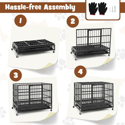 Dreamade Heavy Duty Dog Crate, Escape Proof Metal Dog Cage with Double Door
