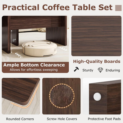 Dreamade L-Shaped Coffee Table Set of 2 Modular Nesting Center Table with Grain Finish