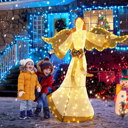 Dreamade 5.2 FT Christmas Lighted Angel, Pre-Lit Winged Holiday Figure Angel with180 Warm White LED Lights