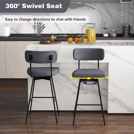 Dreamade Swivel Bar Stools, Upholstered Bar Height Bar Chairs w/Padded Seat & Backrest