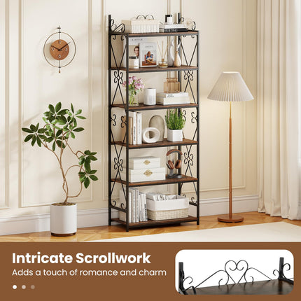 Dreamade 6-Tier Bookshelf Industrial Bookcase with 2 Anti-Tipping Kits and Metal Frame