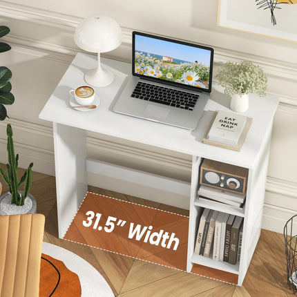 Dreamade Small Desk, Compact Study Writing Desk with 3-Position Adjustable Shelf, Anti-Toppling Kit