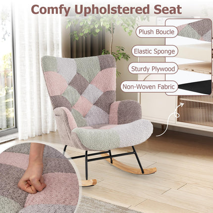 Dreamade Rocking Chair Nursery Teddy Upholstered Glider Rocker w/Ergonomic High Backrest