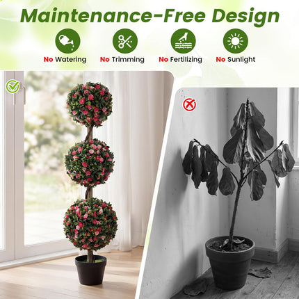 Dreamade 43.5" Faux Potted Floral Plant Artificial Triple Ball Rose Topiary Tree ( 1/2 pack )