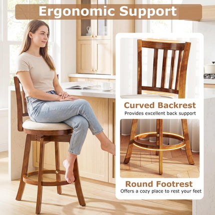 Dreamade 25" Counter Height Stools Set of 2/4 with Rubber Wood Legs & Footrest & Upholstered Seat